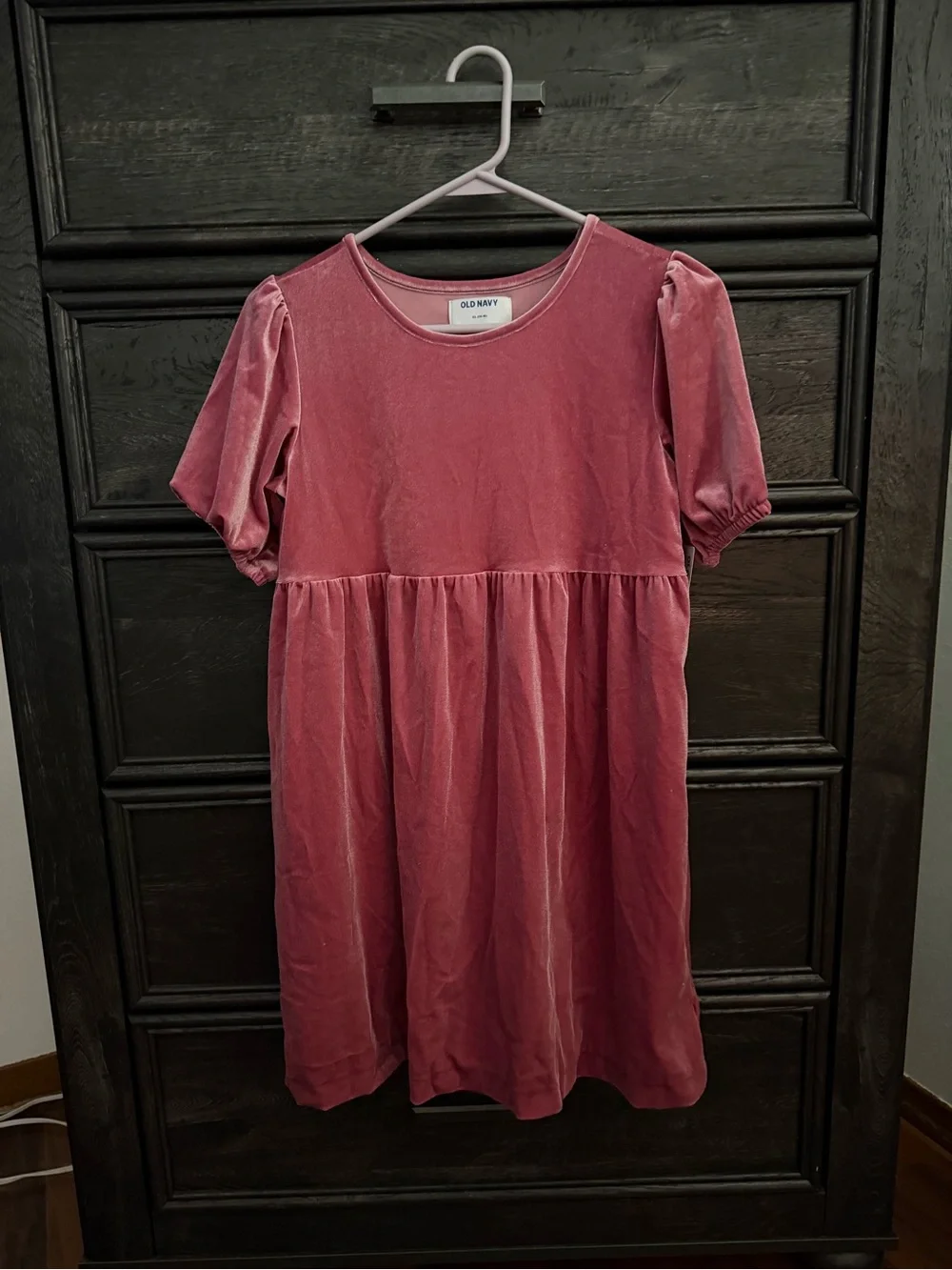 Old Navy Girls Dusty Rose Velvet Puff-Sleeve Dress